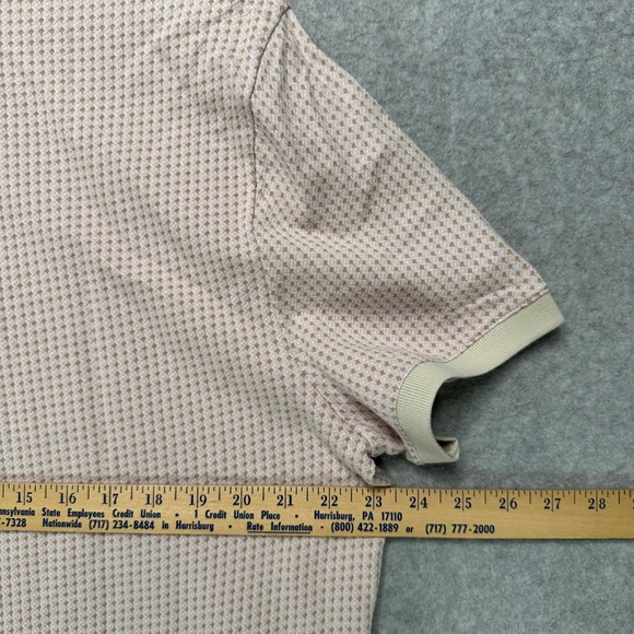 Express Mens Geometric Diamond Polo Shirt Tan Cream Short Sleeve Button Down L - Picture 5 of 8